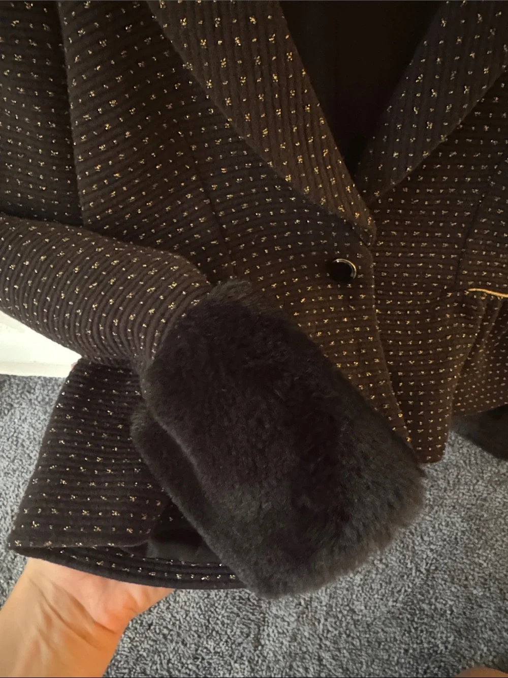 Janie and Jack Black Blazer with Fur Cuffs